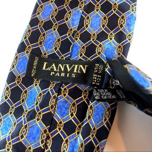 LANVIN PARIS 💯 Silk Tie Made in France Deep Blue